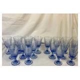 Set of 18 Vintage Libby Glass Sirrus Pattern Blue Transucent Water Goblets and Coordinating Blue Glass Pitcher Set of 18 Vintage Libby Glass Sirrus Pattern Blue Transucent Water Goblets and Coordinating Blue Glass Pitcher
