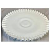 Vintage Fenton Milk Glass Hobnail Footed Bowl (10.5"W x 4.75"H) and Vintage Fenton Silver Crest Footed Cake Stand (12"W x 2.5"H) Vintage Fenton Milk Glass Hobnail Footed Bowl (10.5"W x 4.75"H) and Vintage Fenton Silver Crest Footed Cake Stand (12"W x 2.5"H)