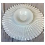 Vintage Fenton Milk Glass Hobnail Footed Bowl (10.5"W x 4.75"H) and Vintage Fenton Silver Crest Footed Cake Stand (12"W x 2.5"H) Vintage Fenton Milk Glass Hobnail Footed Bowl (10.5"W x 4.75"H) and Vintage Fenton Silver Crest Footed Cake Stand (12"W x 2.5"H)