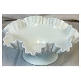 Vintage Fenton Milk Glass Hobnail Footed Bowl (10.5"W x 4.75"H) and Vintage Fenton Silver Crest Footed Cake Stand (12"W x 2.5"H) Vintage Fenton Milk Glass Hobnail Footed Bowl (10.5"W x 4.75"H) and Vintage Fenton Silver Crest Footed Cake Stand (12"W x 2.5"H)