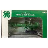 1/16 ERTL John Deere Styled B with Umbrella #15962A and 1/64 John Deere Motor Sports Limited Edition Premier Die Cast Transporter with Stock Car 1/16 ERTL John Deere Styled B with Umbrella #15962A and 1/64 John Deere Motor Sports Limited Edition Premier Die Cast Transporter with Stock Car