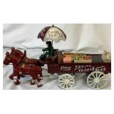 Vintage Cast Iron Horse-Drawn Cart with Fresh Fruits and Vegetables Vintage Cast Iron Horse-Drawn Cart with Fresh Fruits and Vegetables