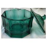 Assortment of Emerald Green Decor - Includes: 2 Candlesticks, 1 Canister, 1 Lidded Candy Dish, and 1 Vase Assortment of Emerald Green Decor - Includes: 2 Candlesticks, 1 Canister, 1 Lidded Candy Dish, and 1 Vase
