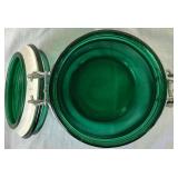 Assortment of Emerald Green Decor - Includes: 2 Candlesticks, 1 Canister, 1 Lidded Candy Dish, and 1 Vase Assortment of Emerald Green Decor - Includes: 2 Candlesticks, 1 Canister, 1 Lidded Candy Dish, and 1 Vase