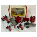 Collection of Miniature Die Cast Farmall Tractors and Implements
