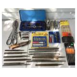 Garage Collection of Die and Tap Set, Metal Files, Hobby Knife Sets, Vintage Planer, Vintage Andy Aluminum Snips, Vintage Mora Hunting Knife and Mat Knives Garage Collection of Die and Tap Set, Metal Files, Hobby Knife Sets, Vintage Planer, Vintage Andy Aluminum Snips, Vintage Mora Hunting Knife and Mat Knives