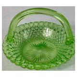 Uranium Glassware Bundle - Pair of Depression Glass Candlestick Holders and Imperial Glass Handled Bowl Uranium Glassware Bundle - Pair of Depression Glass Candlestick Holders and Imperial Glass Handled Bowl