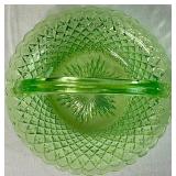 Uranium Glassware Bundle - Pair of Depression Glass Candlestick Holders and Imperial Glass Handled Bowl Uranium Glassware Bundle - Pair of Depression Glass Candlestick Holders and Imperial Glass Handled Bowl