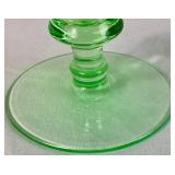 Uranium Glassware Bundle - Pair of Depression Glass Candlestick Holders and Imperial Glass Handled Bowl Uranium Glassware Bundle - Pair of Depression Glass Candlestick Holders and Imperial Glass Handled Bowl