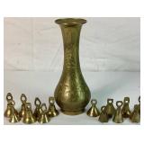 Brass Collection of 14 Small Brass Bells and 7.5" Vase Brass Collection of 14 Small Brass Bells and 7.5" Vase