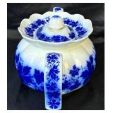 Antique Gefle Vinranka Flow Blue Grape Vine & Leaf Pattern Pitcher, Teapot, 2 Bowls, and 3- 7.5" Plates - Made in Sweden