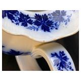 Antique Gefle Vinranka Flow Blue Grape Vine & Leaf Pattern Pitcher, Teapot, 2 Bowls, and 3- 7.5" Plates - Made in Sweden