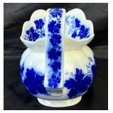 Antique Gefle Vinranka Flow Blue Grape Vine & Leaf Pattern Pitcher, Teapot, 2 Bowls, and 3- 7.5" Plates - Made in Sweden