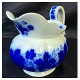 Antique Gefle Vinranka Flow Blue Grape Vine & Leaf Pattern Pitcher, Teapot, 2 Bowls, and 3- 7.5" Plates - Made in Sweden