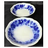 Antique Gefle Vinranka Flow Blue Grape Vine & Leaf Pattern Pitcher, Teapot, 2 Bowls, and 3- 7.5" Plates - Made in Sweden