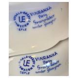 Antique Gefle Vinranka Flow Blue Grape Vine & Leaf Pattern Pitcher, Teapot, 2 Bowls, and 3- 7.5" Plates - Made in Sweden