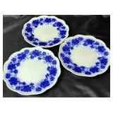 Antique Gefle Vinranka Flow Blue Grape Vine & Leaf Pattern Pitcher, Teapot, 2 Bowls, and 3- 7.5" Plates - Made in Sweden