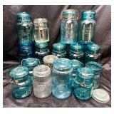 Large Collection of Vintage and Antique Canning Jars- Many with Bails and Lids - Includes: Atlas, Amazon, Ball, McDonald, and Diamond Brand