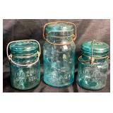 Large Collection of Vintage and Antique Canning Jars- Many with Bails and Lids - Includes: Atlas, Amazon, Ball, McDonald, and Diamond Brand
