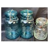 Large Collection of Vintage and Antique Canning Jars- Many with Bails and Lids - Includes: Atlas, Amazon, Ball, McDonald, and Diamond Brand