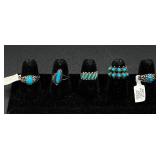 Sterling Silver and Turquoise Rings - 5 Rings sizes 5, 6, 7 (3) Sterling Silver and Turquoise Rings - 5 Rings sizes 5, 6, 7 (3)