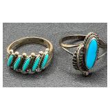 Sterling Silver and Turquoise Rings - 5 Rings sizes 5, 6, 7 (3) Sterling Silver and Turquoise Rings - 5 Rings sizes 5, 6, 7 (3)