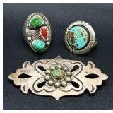 Sterling Silver .925 Rings and Taxco Sterling Silver .980 Brooch/Pin with Center Stone Sterling Silver .925 Rings and Taxco Sterling Silver .980 Brooch/Pin with Center Stone