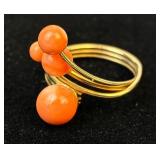 Vintage 14K Gold Coral Beaded Cocktail Ring - size 7.5