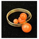 Vintage 14K Gold Coral Beaded Cocktail Ring - size 7.5