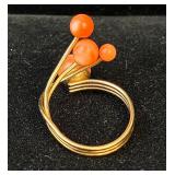 Vintage 14K Gold Coral Beaded Cocktail Ring - size 7.5