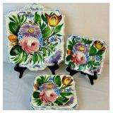 Vintage Hand Painted Nove Rose Floral Majolica Italian 12" Platter and 4- 7" Salad Plates Vintage Hand Painted Nove Rose Floral Majolica Italian 12" Platter and 4- 7" Salad Plates