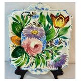 Vintage Hand Painted Nove Rose Floral Majolica Italian 12" Platter and 4- 7" Salad Plates Vintage Hand Painted Nove Rose Floral Majolica Italian 12" Platter and 4- 7" Salad Plates