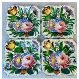 Vintage Hand Painted Nove Rose Floral Majolica Italian 12" Platter and 4- 7" Salad Plates Vintage Hand Painted Nove Rose Floral Majolica Italian 12" Platter and 4- 7" Salad Plates