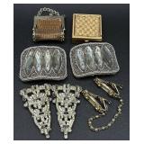 Vintage Jewelry Bundle of  Art Deco Shoe Scarf Clips, Mother of Pearl Collar Chain, Coin Purse and Pillbox Vintage Jewelry Bundle of  Art Deco Shoe Scarf Clips, Mother of Pearl Collar Chain, Coin Purse and Pillbox