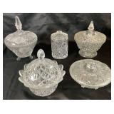 Assortment of Crystal and Glass Lidded Jars - 5 Jars