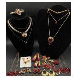 Vintage Red Accented Necklaces, Earrings, Pins and Pendants