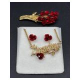 Vintage Red Accented Necklaces, Earrings, Pins and Pendants