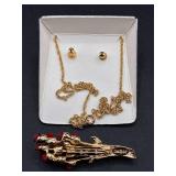 Vintage Red Accented Necklaces, Earrings, Pins and Pendants