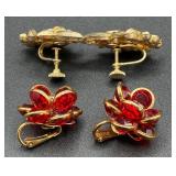 Vintage Red Accented Necklaces, Earrings, Pins and Pendants