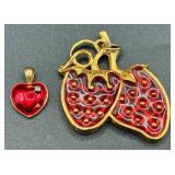 Vintage Red Accented Necklaces, Earrings, Pins and Pendants
