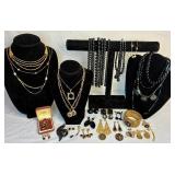 Vintage Black Beaded Jewelry with Gold Tone Accents