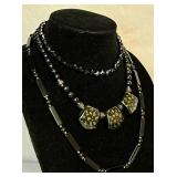 Vintage Black Beaded Jewelry with Gold Tone Accents
