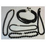 Vintage Black Beaded Jewelry with Gold Tone Accents