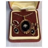 Vintage Black Beaded Jewelry with Gold Tone Accents