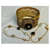 Vintage Black Beaded Jewelry with Gold Tone Accents