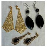 Vintage Black Beaded Jewelry with Gold Tone Accents