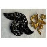 Vintage Black Beaded Jewelry with Gold Tone Accents