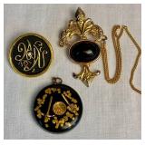 Vintage Black Beaded Jewelry with Gold Tone Accents