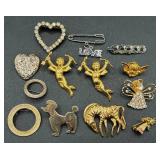 Collection of Gold & Silver Tone Pins and Clips Collection of Gold & Silver Tone Pins and Clips
