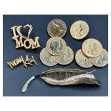Collection of Gold & Silver Tone Pins and Clips Collection of Gold & Silver Tone Pins and Clips